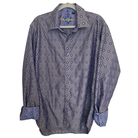 ROBERT Graham Luxury Dress Shirt Blue and White Pattern Size XL - Picture 3 of 10
